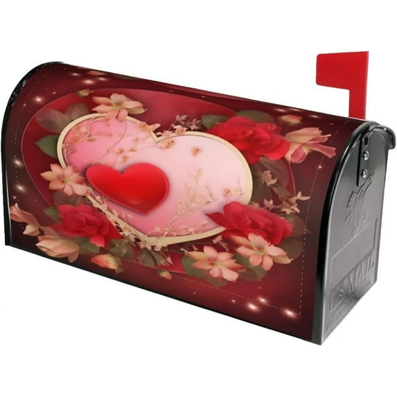 Beautiful Flowers Love Hearts Valentine''s Day Mailbox Covers Magnetic Post Box Cover Wraps Large Size 25.5x21 Inches for Garden Yard Decor