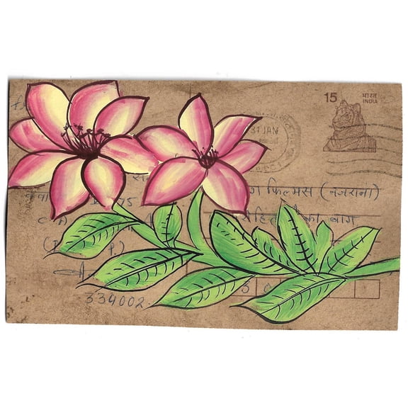 Beautiful Flowers Paintings on Vintage Indian Postcard Front