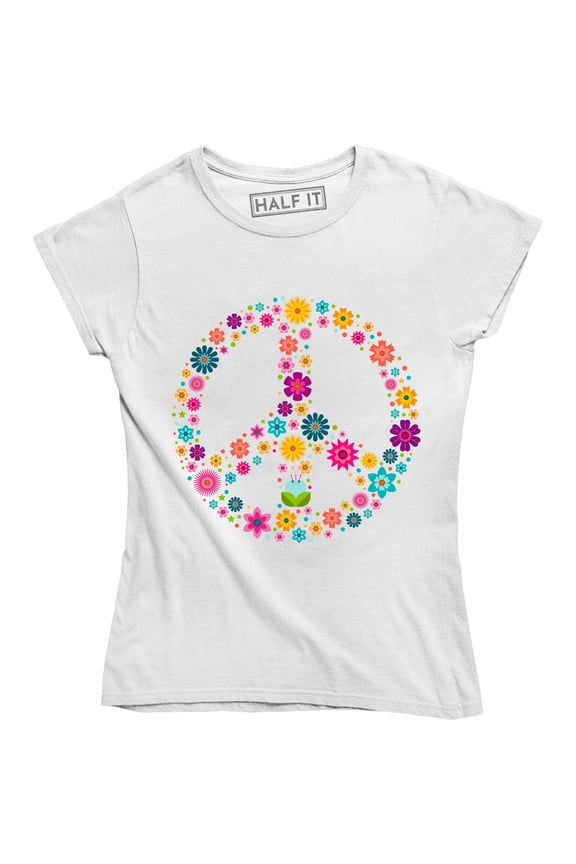 Beautiful Flowers Peace Symbol Graphic Design Printed Women's T-Shirt