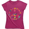 thumbnail image 1 of Beautiful Flowers Peace Symbol Graphic Design Printed Women's T-Shirt, 1 of 4