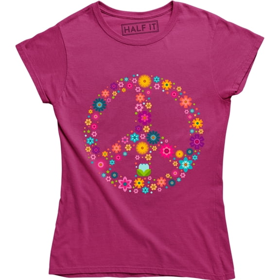 Beautiful Flowers Peace Symbol Graphic Design Printed Women's T-Shirt