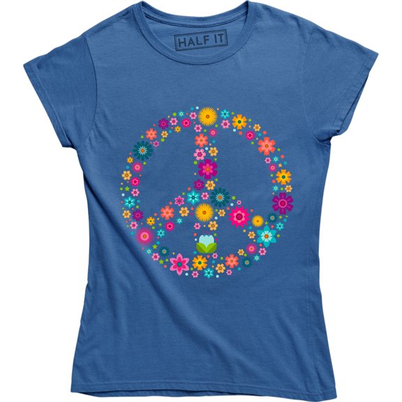 Beautiful Flowers Peace Symbol Graphic Design Printed Women's T-Shirt