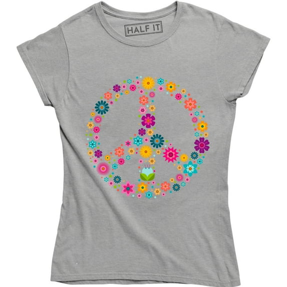 Beautiful Flowers Peace Symbol Graphic Design Printed Women's T-Shirt