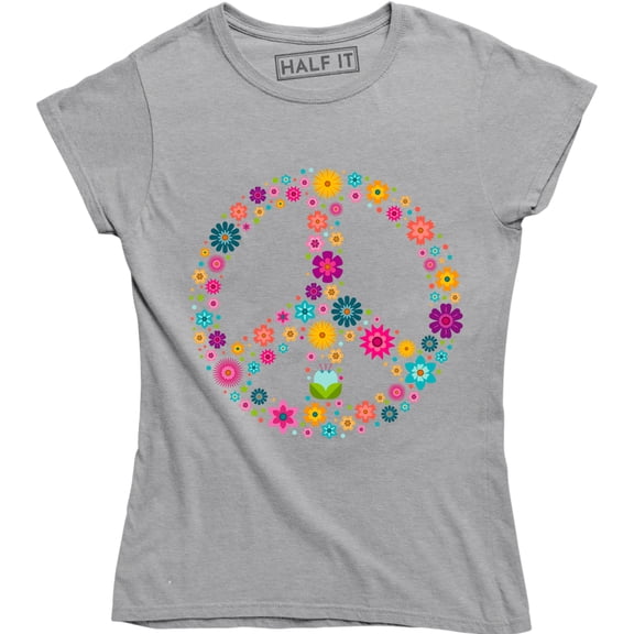Beautiful Flowers Peace Symbol Graphic Design Printed Women's T-Shirt