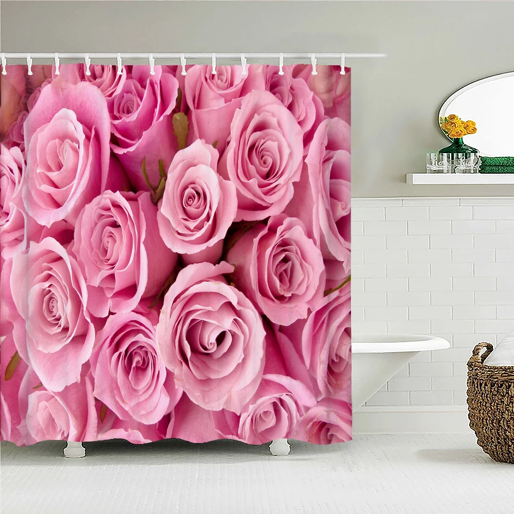 Beige Tulip Shower Curtain - Pastoral Floral Design, Waterproof Fabric, 72x72 Inches With Hooks - View #4
