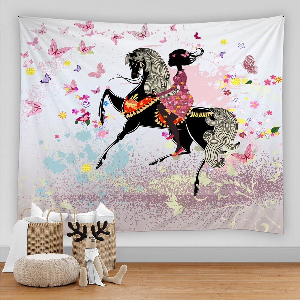 Beautiful Flowers Tapestry Wall Hanging Butterfly Woman Wall Cloth