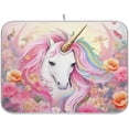 thumbnail image 1 of Beautiful Flowers Unicorn Dish Drying Mat for Kitchen Counter, Ultra Absorbent Reversible Microfiber Dishes Drying Rack Pad Heat-resistant Mats 16x18in Home Decor, 1 of 7
