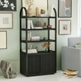 thumbnail interactive-video image 1 of Beautiful Fluted 3-Shelf Bookcase with Storage Cabinet by Drew Barrymore, Rich Black Finish, 1 of 10