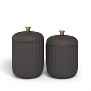 Beautiful Fluted Stoneware 2-Piece Vanity Jar Set by Drew Barrymore, Charcoal Gray