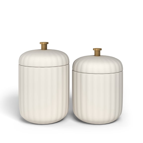 Beautiful Fluted Stoneware 2-Piece Vanity Jar Set by Drew Barrymore, Off White