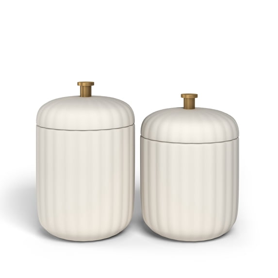 Beautiful Fluted Stoneware 2-Piece Vanity Jar Set by Drew Barrymore, Off White