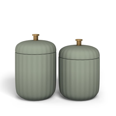 Beautiful Fluted Stoneware 2-Piece Vanity Jar Set by Drew Barrymore, Sage