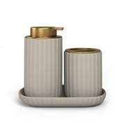Beautiful Fluted Stoneware Bath Accessories 3-Piece Set by Drew Barrymore, Porcini Taupe