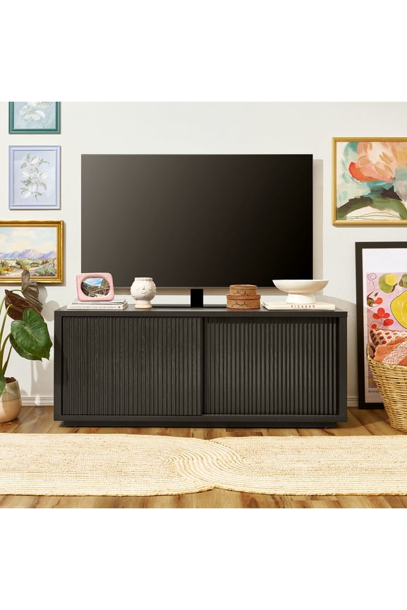 Fluted TV Stand for TV’s up to 70” by Drew Barrymore, Rich Black Finish