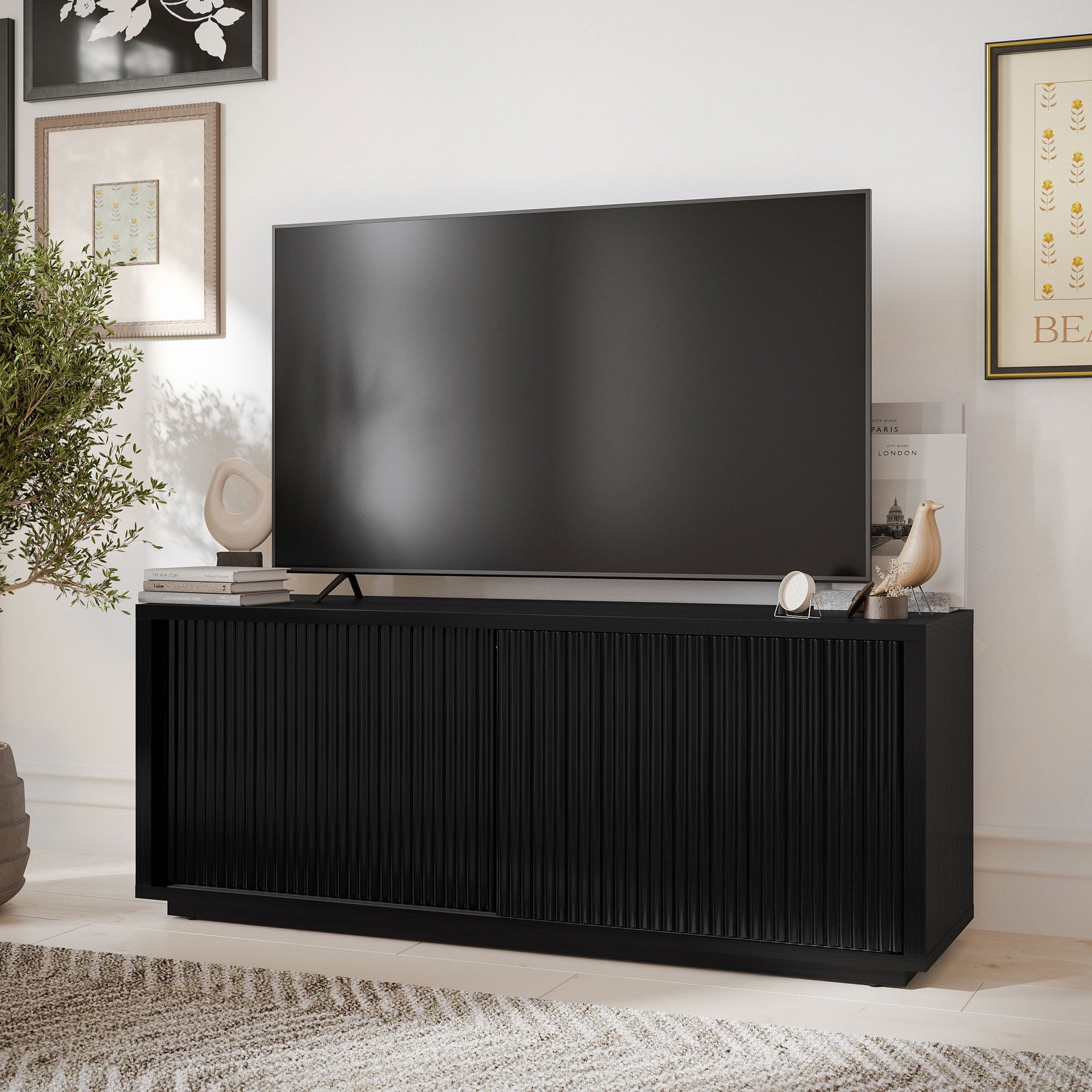 Beautiful Fluted TV Stand for TV’s up to 70” by Drew Barrymore, Rich Black Finish - Walmart.com
