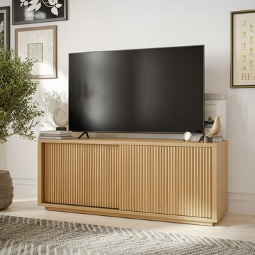 Beautiful Fluted TV Stand for TV’s up to 70” by Drew Barrymore, Warm Honey Finish