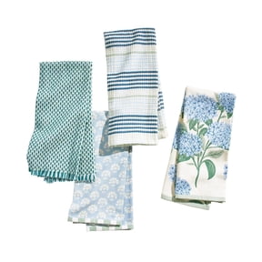 Beautiful Home by Drew Barrymore Floral Trellis Kitchen Towel Set, 4 Piece, Blue, 18" x 28"