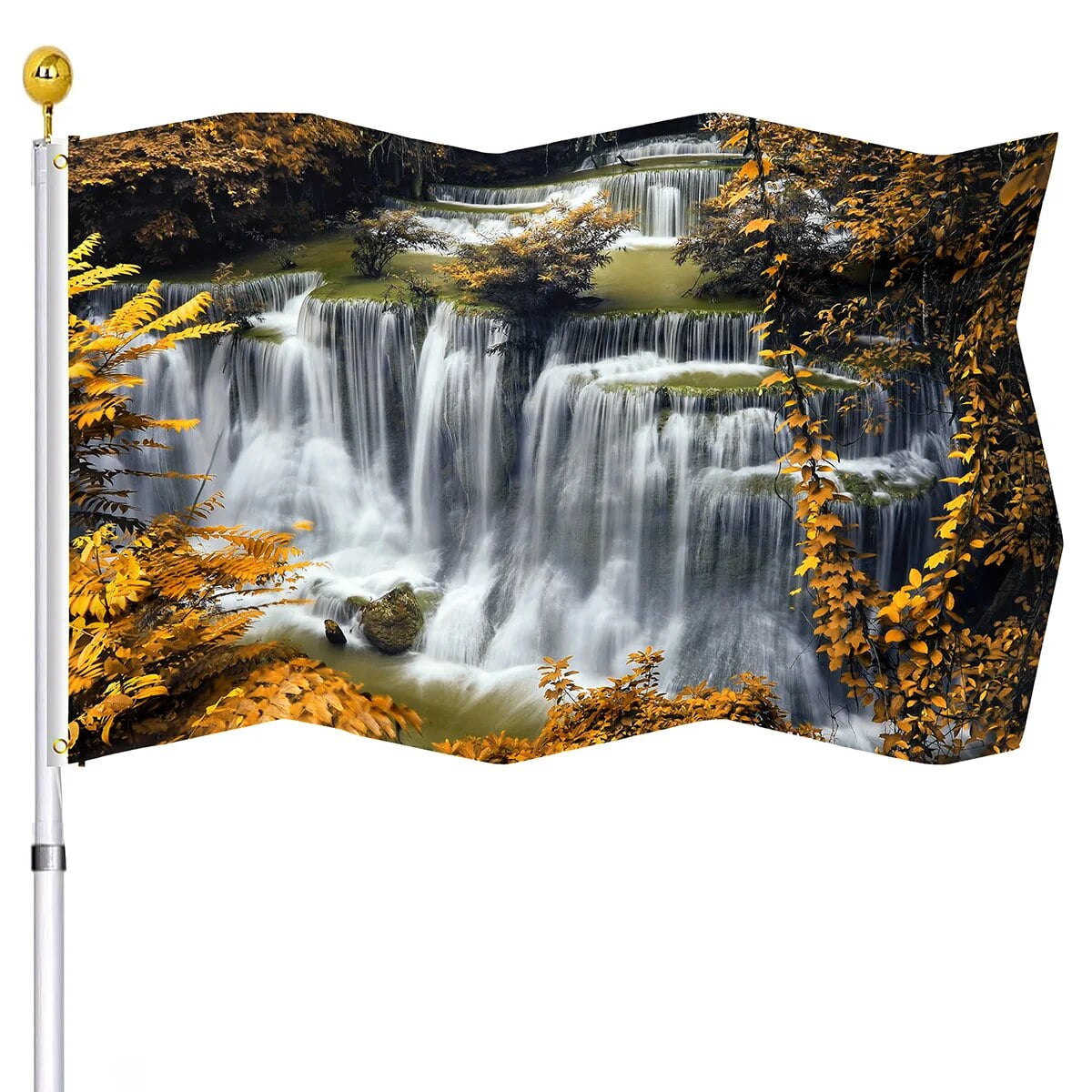 Beautiful Forest Waterfall Flag Polyester with Brass Buttonhole for