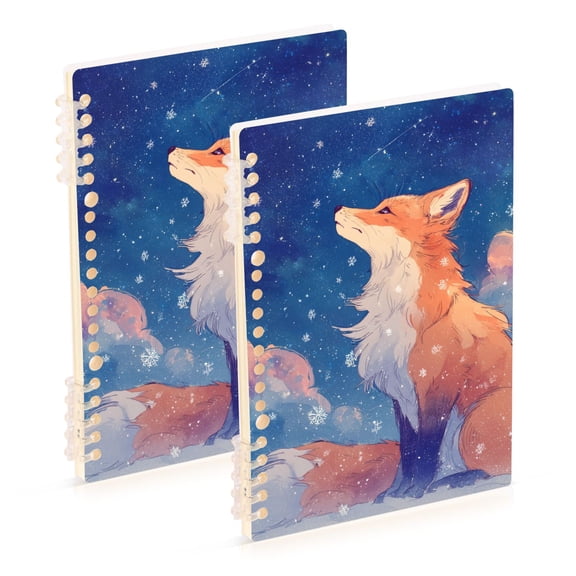 Beautiful Fox Gazing at Sky with Snowflakes Notebook Detachable Coil Notebook Diary Plan Book A5 Size 60 Pages 1 Pack