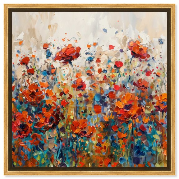 Beautiful Garden Bloom Impressionism Wall Art /Monet And Van Gogh Inspired Art Canvas Wall Art by Art Remedy, Gold Floater Frame, 25.5" x 25.5"