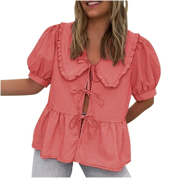 Beautiful and Gentle Style Solid Color Button Design Shirt, Fashionable and Trendy, Short Sleeve Puff Sleeve Blouse, Elegant and Stylish Women's Clothing, Perfect for Casual and Temperament Wear