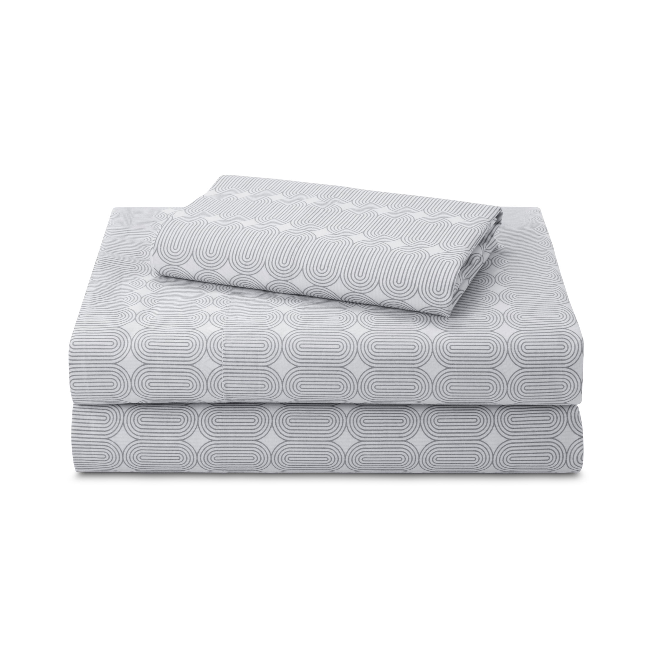 Beautiful Geometric 3-Piece 100% Cotton Percale Cornflower Blue Sheet Set, Twin by Drew Barrymore