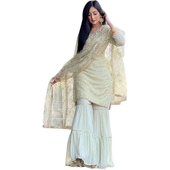 Beautiful Georgette Punjabi Style Sharara Suit For Women Ready Wear Salwar Kameez With Dupatta size 40