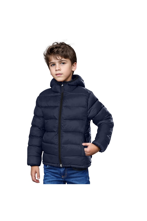 Boys Girls Puffer Jacket Lightweight Warm Hooded Winter Coat, Sizes 4-18