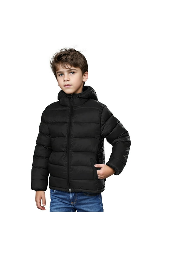 Boys Girls Puffer Jacket Lightweight Warm Hooded Winter Coat, Sizes 4-18