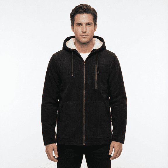 Beautiful Giant Men's Corduroy Jacket with Sherpa Lining Winter Warm Zip-Up Hooded Coat Thick Thermal Outerwear