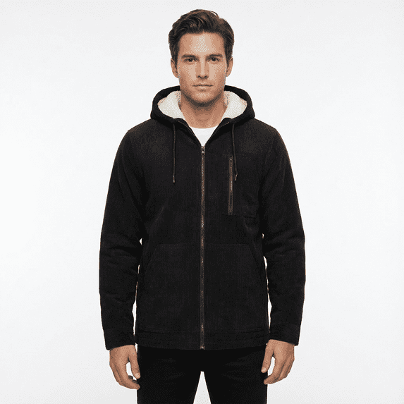 Beautiful Giant Men's Corduroy Jacket with Sherpa Lining Winter Warm Zip-Up Hooded Coat Thick Thermal Outerwear