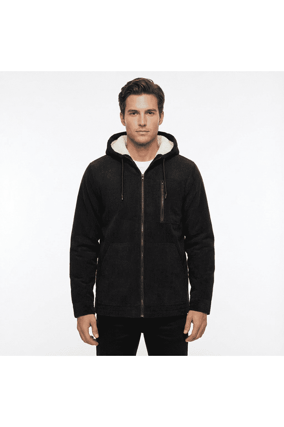 Men's Corduroy Jacket with Sherpa Lining Winter Warm Zip-Up Hooded Coat Thick Thermal Outerwear