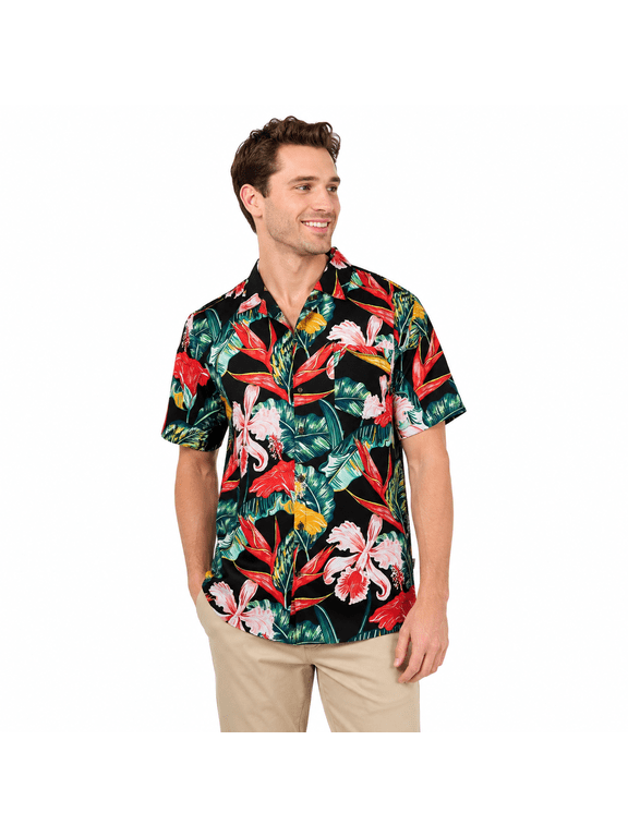 Floral Casual Button Down Shirts Short Sleeve Hawaiian Shirt for Men
