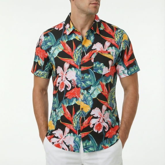 Beautiful Giant Floral Casual Button Down Shirts Short Sleeve Hawaiian Shirt for Men