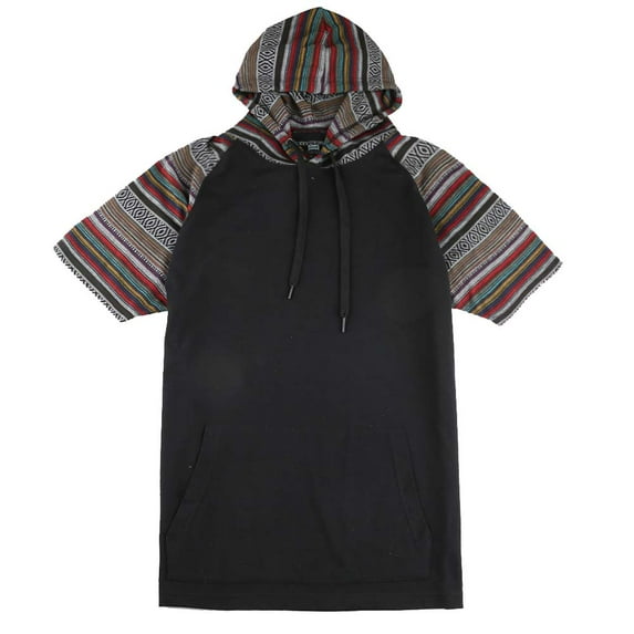 Beautiful Giant Men's Black T-Shirt with Vibrant Colorful Striped and Casual Hood Design