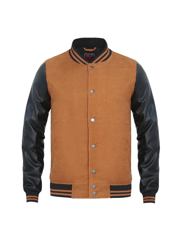 Men's Bomber Jacket with Quilted Lining PU Leather Sleeves Winter Coat