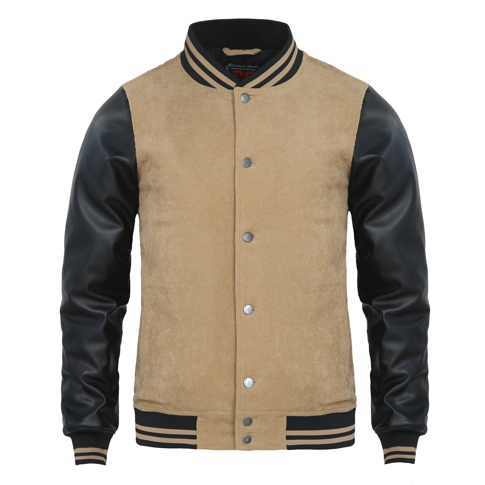 Beautiful Giant Men s Bomber Jacket with Quilted Lining PU Leather Sleeves Winter Coat Walmart