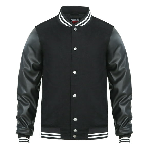 Beautiful Giant Men's Bomber Jacket with Quilted Lining PU Leather Sleeves Winter Coat
