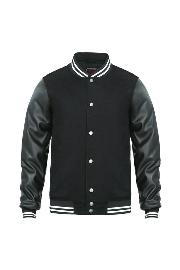 Men's Bomber Jacket with Quilted Lining PU Leather Sleeves Winter Coat