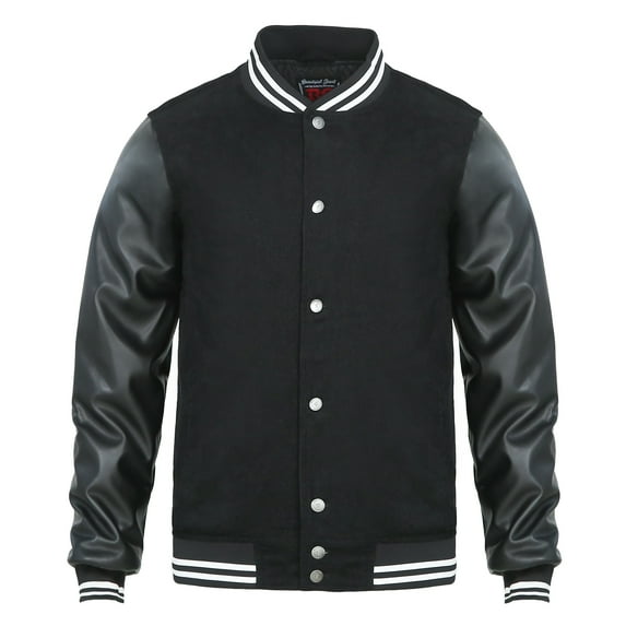 Beautiful Giant Men's Bomber Jacket with Quilted Lining PU Leather Sleeves Winter Coat