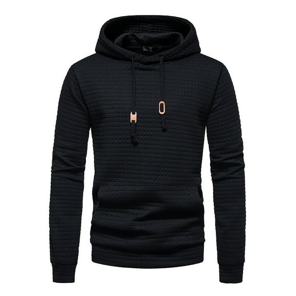 Beautiful Giant Men's Hooded Sweatshirt Casual Long Sleeve Drawstring Jacquard Plaid Cloth Pullover Hoodies Black 2XL