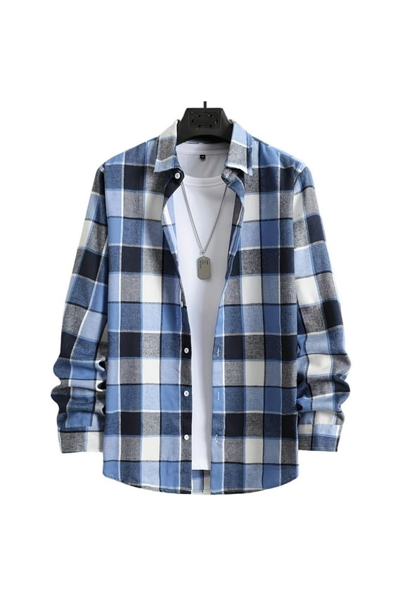 Men's Regular Fit Plaid Flannel Shirt Casual Long Sleeve Button Down for Fall, Sizes S-2XL