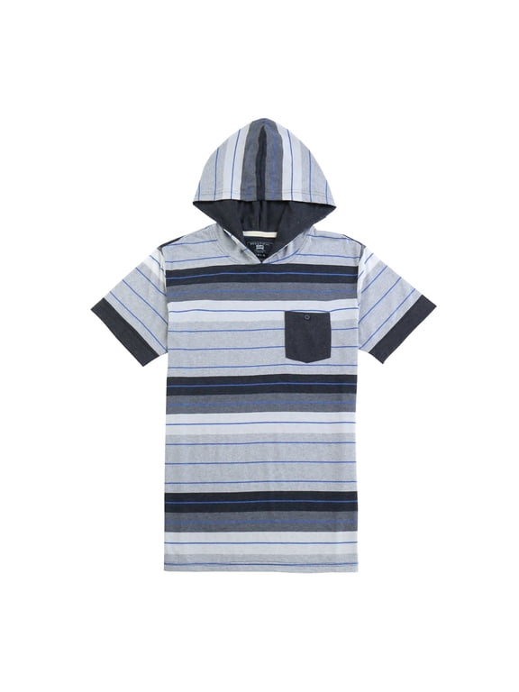 Men's Short Sleeve Striped Hoodie, Casual Pullover Jersey T-Shirt with Pocket