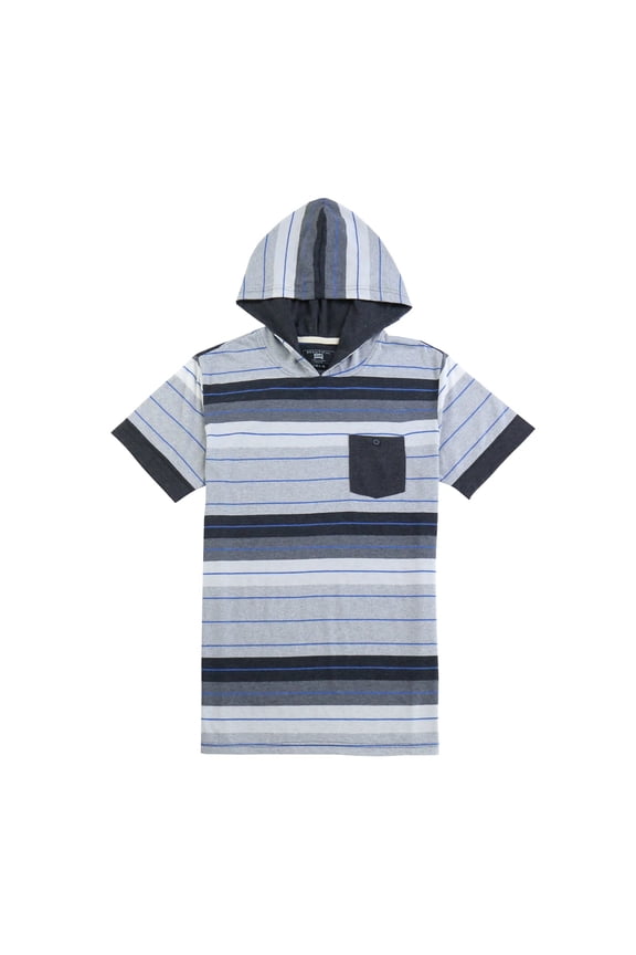Men's Short Sleeve Striped Hoodie, Casual Pullover Jersey T-Shirt with Pocket