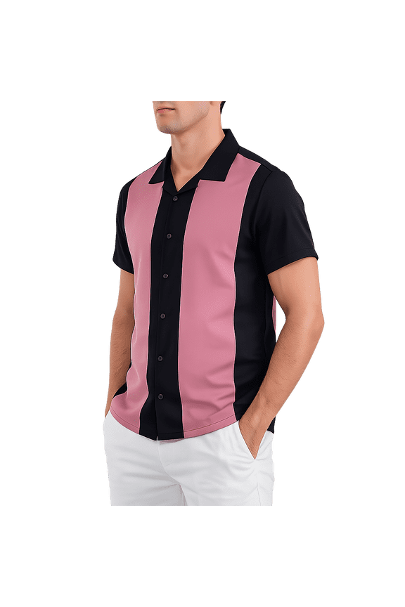 Men's Vintage Bowling Shirts Casual Short Sleeve Button Down Beach Shirts