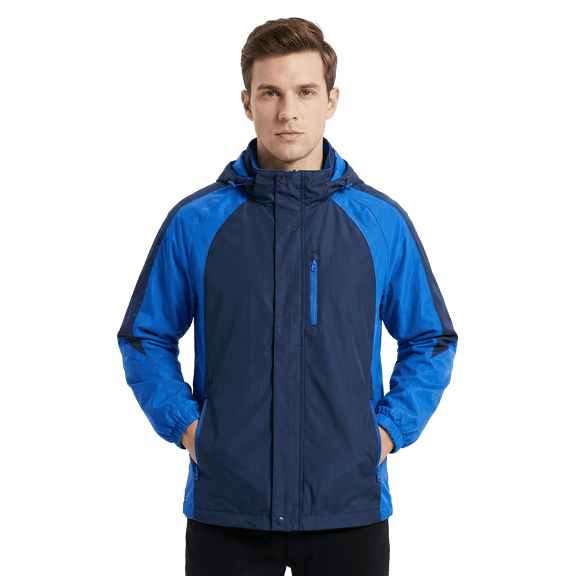 Beautiful Giant Mens Rain Jacket Fleece Lined Hooded Windbreaker Coat with Zipper Pockets Blue