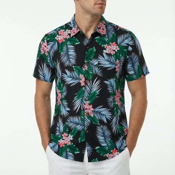Beautiful Giant Needle Casual Button Down Shirts Short Sleeve Hawaiian Shirt for Men