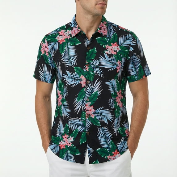 Beautiful Giant Needle Casual Button Down Shirts Short Sleeve Hawaiian Shirt for Men