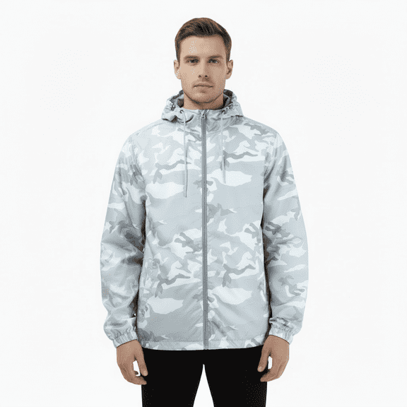 Beautiful Giant Polyester Men's Coat Long Sleeves Camo Windbreaker Hoodie Jacket