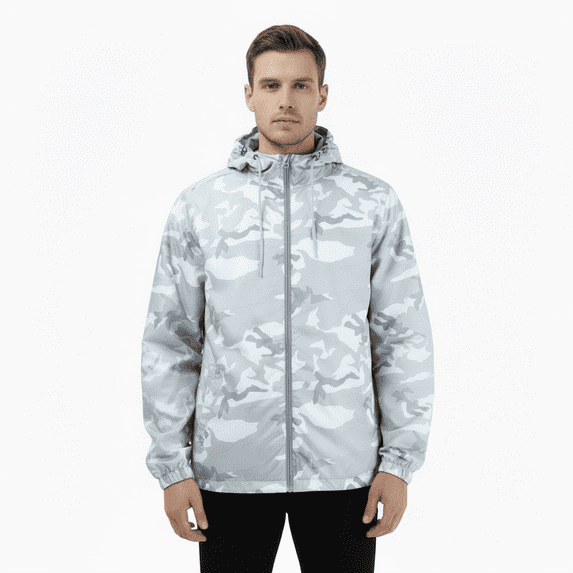 Beautiful Giant Polyester Men's Coat Long Sleeves Camo Windbreaker Hoodie Jacket